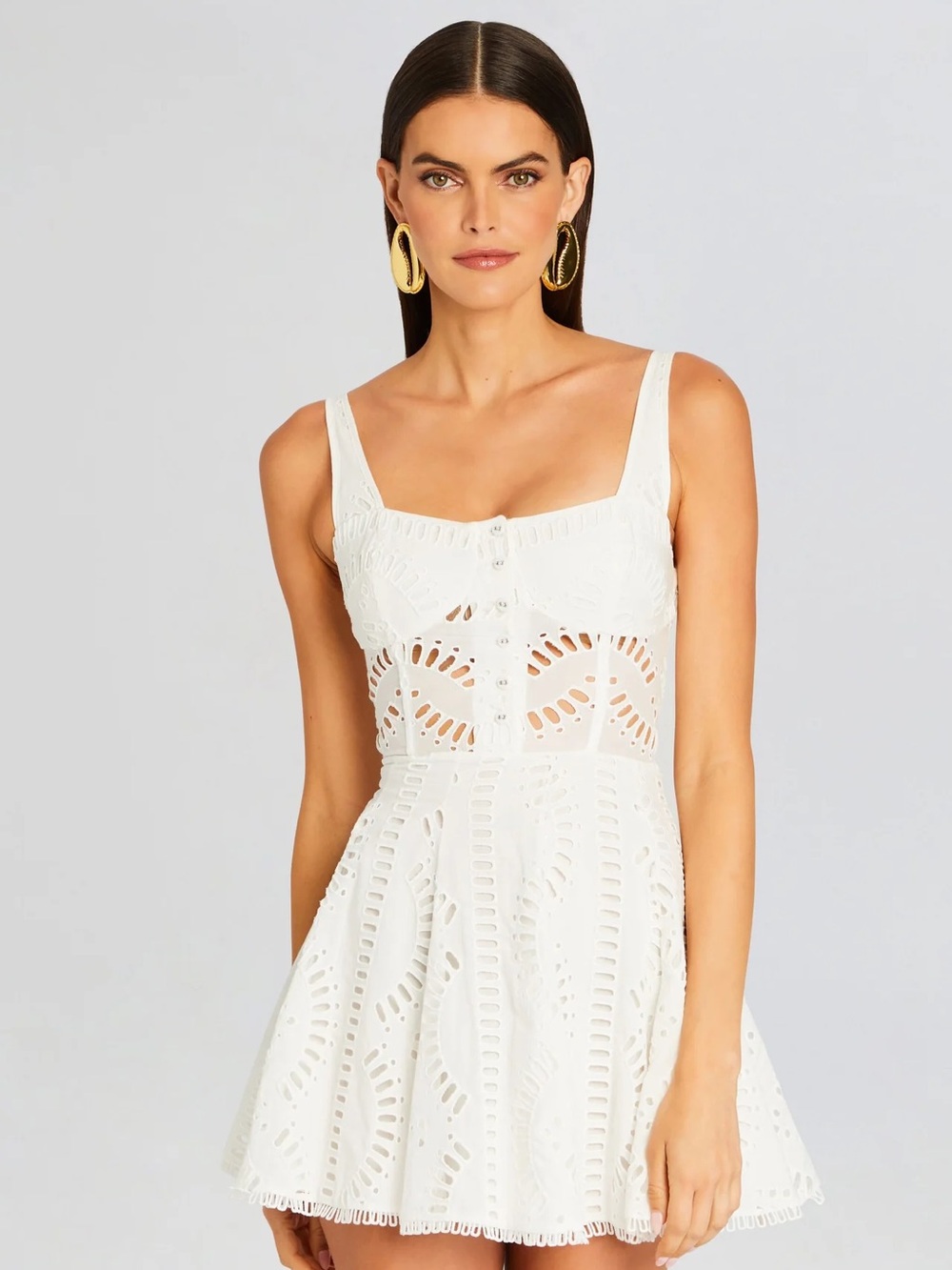 Charo Ruiz White Eyelet Mini Dress